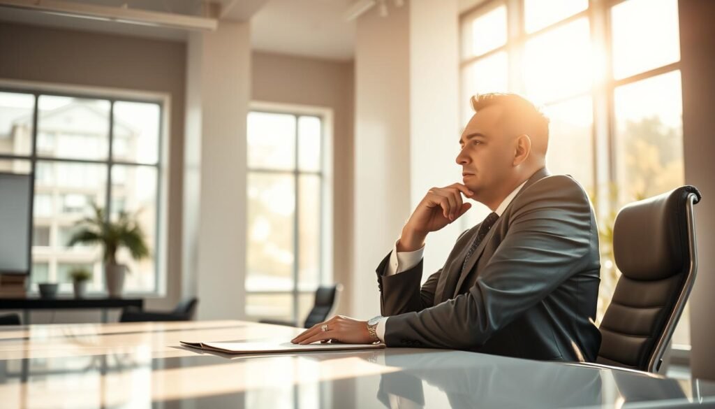 A bright, modern office with an impeccably dressed executive sitting at a polished, minimalist desk, deep in thought. The room is filled with natural light pouring in through large windows, casting a warm, contemplative glow. The executive's posture and facial expression convey a sense of focused concentration as they navigate complex strategic decisions, aided by the calming, professional atmosphere. The scene is captured with a high-quality camera lens, emphasizing the details and textures of the environment, creating a sense of depth and immersion. The overall mood is one of strategic contemplation, professionalism, and the gravity of the decision-making process. A bright, modern office with an impeccably dressed executive sitting at a polished, minimalist desk, deep in thought. The room is filled with natural light pouring in through large windows, casting a warm, contemplative glow. The executive's posture and facial expression convey a sense of focused concentration as they navigate complex strategic decisions, aided by the calming, professional atmosphere. The scene is captured with a high-quality camera lens, emphasizing the details and textures of the environment, creating a sense of depth and immersion. The overall mood is one of strategic contemplation, professionalism, and the gravity of the decision-making process.