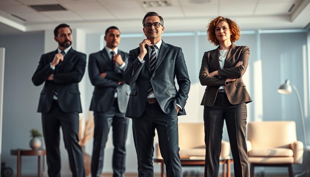 A high-quality, hyper-realistic photograph of a visual representation of "Tipos de Coaching Ejecutivo". The image shows three professional executive coaches in a modern, well-lit office setting. The coaches are depicted in a dynamic, thoughtful pose, each embodying a distinct coaching style - directive, collaborative, and transformative. The foreground features the coaches in sharp focus, while the background depicts a tasteful, minimalist office environment with stylish furniture and decor. The lighting is natural and warm, creating a professional, authoritative atmosphere. The overall composition and attention to detail convey the expertise, versatility, and importance of the different executive coaching approaches. A high-quality, hyper-realistic photograph of a visual representation of "Tipos de Coaching Ejecutivo". The image shows three professional executive coaches in a modern, well-lit office setting. The coaches are depicted in a dynamic, thoughtful pose, each embodying a distinct coaching style - directive, collaborative, and transformative. The foreground features the coaches in sharp focus, while the background depicts a tasteful, minimalist office environment with stylish furniture and decor. The lighting is natural and warm, creating a professional, authoritative atmosphere. The overall composition and attention to detail convey the expertise, versatility, and importance of the different executive coaching approaches.