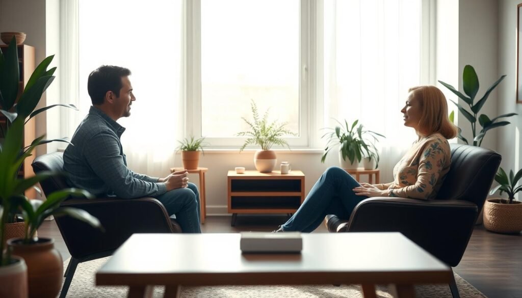 A serene coaching session unfolding in a sunlit, minimalist office space. A resilient individual sits across from a warm, attentive coach, engaged in a thoughtful dialogue. Soft natural light cascades through large windows, casting a pensive, reflective atmosphere. Subtle textures of wood, leather, and plants add depth and warmth to the scene. The coach's empathetic expression and the client's open, introspective pose convey a sense of trust, growth, and the transformative power of coaching to nurture resilience in challenging times. A serene coaching session unfolding in a sunlit, minimalist office space. A resilient individual sits across from a warm, attentive coach, engaged in a thoughtful dialogue. Soft natural light cascades through large windows, casting a pensive, reflective atmosphere. Subtle textures of wood, leather, and plants add depth and warmth to the scene. The coach's empathetic expression and the client's open, introspective pose convey a sense of trust, growth, and the transformative power of coaching to nurture resilience in challenging times.