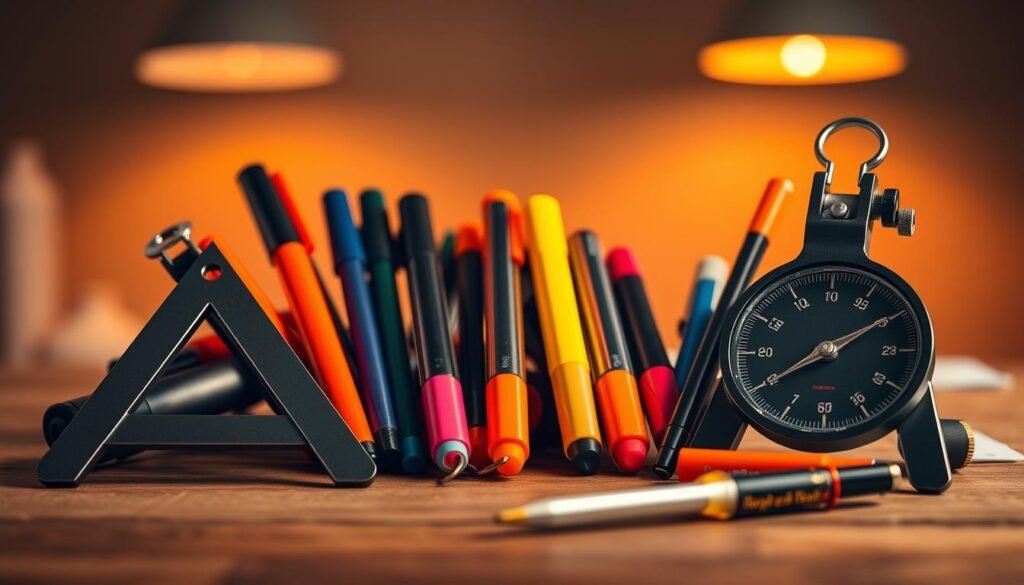 A thoughtfully curated collection of adaptive leadership tools, meticulously arranged against a backdrop of warm, ambient lighting. The foreground features an array of high-quality, precisely engineered implements - sleek protractors, vibrant highlighters, and a sophisticated compass, hinting at the calculated yet flexible nature of adaptive leadership. In the middle ground, a subtly textured surface adds depth and complexity, while the soft, blurred background suggests an environment of contemplation and strategic planning. This hyper-realistic photographic scene evokes a sense of purposeful, adaptable problem-solving - the essential elements of effective, modern leadership. A thoughtfully curated collection of adaptive leadership tools, meticulously arranged against a backdrop of warm, ambient lighting. The foreground features an array of high-quality, precisely engineered implements - sleek protractors, vibrant highlighters, and a sophisticated compass, hinting at the calculated yet flexible nature of adaptive leadership. In the middle ground, a subtly textured surface adds depth and complexity, while the soft, blurred background suggests an environment of contemplation and strategic planning. This hyper-realistic photographic scene evokes a sense of purposeful, adaptable problem-solving - the essential elements of effective, modern leadership.