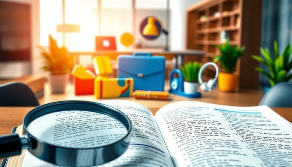 A glossary of essential Colombian employment terms, captured in a detailed, photorealistic illustration. The foreground features a magnifying glass hovering over a dictionary page, the text blurred yet legible. In the middle ground, a vibrant collection of workplace icons - a handshake, a briefcase, a headset - arranged neatly. The background depicts an office setting, with sleek furniture, potted plants, and warm, diffused lighting creating a professional, yet welcoming atmosphere. The overall composition conveys the idea of clarifying and understanding the nuances of "contratar" - to hire, to employ - in the Colombian context. A glossary of essential Colombian employment terms, captured in a detailed, photorealistic illustration. The foreground features a magnifying glass hovering over a dictionary page, the text blurred yet legible. In the middle ground, a vibrant collection of workplace icons - a handshake, a briefcase, a headset - arranged neatly. The background depicts an office setting, with sleek furniture, potted plants, and warm, diffused lighting creating a professional, yet welcoming atmosphere. The overall composition conveys the idea of clarifying and understanding the nuances of "contratar" - to hire, to employ - in the Colombian context.