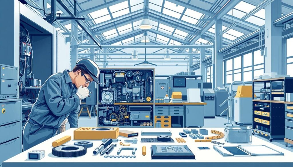 A well-lit, detailed illustration showcasing the SECOP II maintenance and best practices process. In the foreground, a technician meticulously examines the internal components of the SECOP II system, using specialized tools. The middle ground depicts a neatly organized workbench with various spare parts and maintenance supplies. In the background, a clean, modern industrial setting with high ceilings and large windows, creating a sense of professionalism and efficiency. The overall mood is one of expertise, attention to detail, and a commitment to ensuring the proper functioning of the SECOP II system, reflecting the key elements of the "Guía de contratacion en Colombia: marco y plataformas clave" section. A well-lit, detailed illustration showcasing the SECOP II maintenance and best practices process. In the foreground, a technician meticulously examines the internal components of the SECOP II system, using specialized tools. The middle ground depicts a neatly organized workbench with various spare parts and maintenance supplies. In the background, a clean, modern industrial setting with high ceilings and large windows, creating a sense of professionalism and efficiency. The overall mood is one of expertise, attention to detail, and a commitment to ensuring the proper functioning of the SECOP II system, reflecting the key elements of the "Guía de contratacion en Colombia: marco y plataformas clave" section.