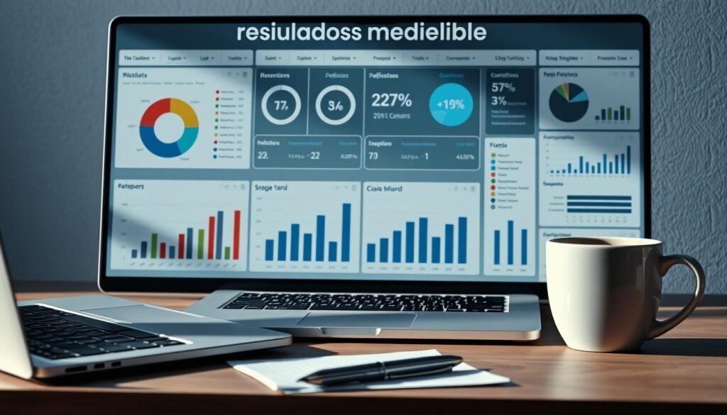 A detailed, hyper-realistic photograph of a business dashboard displaying key performance indicators, financial metrics, and analytical visualizations. The dashboard is presented on a modern, minimalist desk setup, with a sleek laptop, a pen, and a cup of coffee in the foreground. The lighting is crisp and directional, casting subtle shadows and highlights that accentuate the textures and surfaces. The color palette is a harmonious blend of grays, blues, and whites, conveying a sense of professionalism and precision. The overall atmosphere is one of focused productivity, reflecting the "Resultados medibles" theme and the article's focus on finding the ideal executive. A detailed, hyper-realistic photograph of a business dashboard displaying key performance indicators, financial metrics, and analytical visualizations. The dashboard is presented on a modern, minimalist desk setup, with a sleek laptop, a pen, and a cup of coffee in the foreground. The lighting is crisp and directional, casting subtle shadows and highlights that accentuate the textures and surfaces. The color palette is a harmonious blend of grays, blues, and whites, conveying a sense of professionalism and precision. The overall atmosphere is one of focused productivity, reflecting the "Resultados medibles" theme and the article's focus on finding the ideal executive.