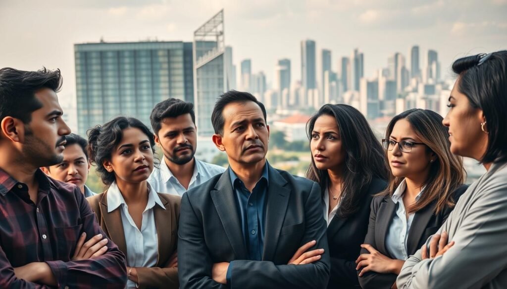 A dynamic, hyper-realistic scene depicting the nuances of wage adjustments in Colombia. In the foreground, a diverse group of professionals, representing different industries, engaged in a lively discussion. Their expressions convey a mix of contemplation and concern, as they navigate the complexities of salary trends and challenges. The middle ground features a backdrop of modern office buildings, their facades reflecting the vibrant colors of the urban landscape. In the distance, a skyline of towering skyscrapers symbolizes the economic growth and development that shapes the nation's employment landscape. Soft, directional lighting casts subtle shadows, adding depth and dimension to the scene. The overall mood is one of thoughtful consideration, as the individuals grapple with the realities of salary adjustments and their impact on the workforce. A dynamic, hyper-realistic scene depicting the nuances of wage adjustments in Colombia. In the foreground, a diverse group of professionals, representing different industries, engaged in a lively discussion. Their expressions convey a mix of contemplation and concern, as they navigate the complexities of salary trends and challenges. The middle ground features a backdrop of modern office buildings, their facades reflecting the vibrant colors of the urban landscape. In the distance, a skyline of towering skyscrapers symbolizes the economic growth and development that shapes the nation's employment landscape. Soft, directional lighting casts subtle shadows, adding depth and dimension to the scene. The overall mood is one of thoughtful consideration, as the individuals grapple with the realities of salary adjustments and their impact on the workforce.