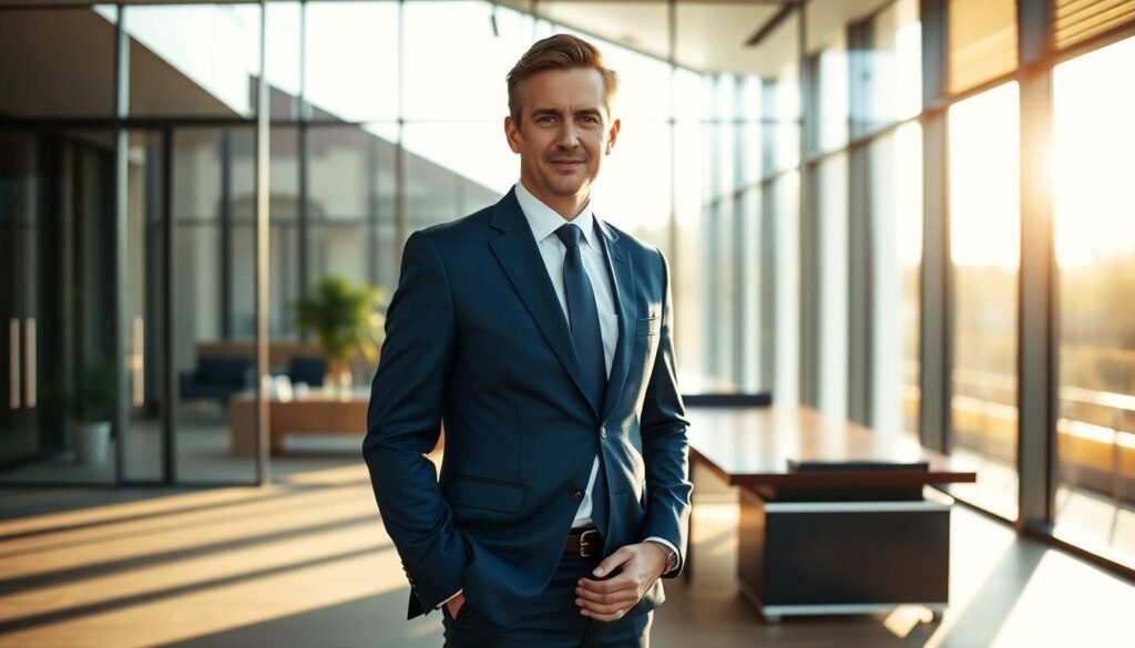 A financial director in a smart, navy blue suit stands confidently in a modern, glass-walled office. Sunlight streams in through the windows, casting a warm glow on their face. The office is minimalist, with sleek, dark furniture and a large, mahogany desk. The director's gaze is focused and determined, conveying a sense of authority and expertise. The scene is captured with a shallow depth of field, highlighting the director as the central focus. The overall mood is one of professionalism, competence, and successful leadership in the agribusiness sector. A financial director in a smart, navy blue suit stands confidently in a modern, glass-walled office. Sunlight streams in through the windows, casting a warm glow on their face. The office is minimalist, with sleek, dark furniture and a large, mahogany desk. The director's gaze is focused and determined, conveying a sense of authority and expertise. The scene is captured with a shallow depth of field, highlighting the director as the central focus. The overall mood is one of professionalism, competence, and successful leadership in the agribusiness sector.