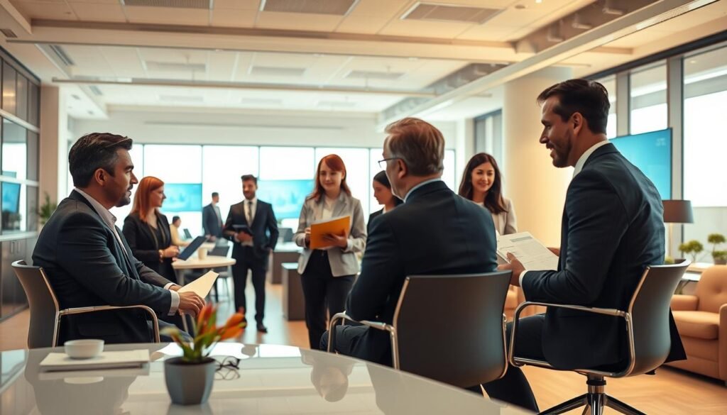 A high-quality, meticulously detailed photograph of a formal executive recruitment process. The scene depicts a group of business professionals in a modern, well-lit office environment, engaged in various stages of the recruitment workflow. In the foreground, a panel of executives conduct interviews with potential candidates, their expressions and body language conveying a sense of thoughtful evaluation. In the middle ground, researchers and coordinators collaborate on files and documents, coordinating the logistical aspects of the process. In the background, an open-concept layout showcases a spacious, minimalist workspace replete with sleek furniture and digital displays. Subtle hints of the company's branding and corporate identity are woven throughout the scene, establishing a professional, high-caliber atmosphere. The lighting is soft and even, casting a warm, productive glow over the proceedings. The overall impression is one of a meticulously organized, streamlined executive recruitment operation. A high-quality, meticulously detailed photograph of a formal executive recruitment process. The scene depicts a group of business professionals in a modern, well-lit office environment, engaged in various stages of the recruitment workflow. In the foreground, a panel of executives conduct interviews with potential candidates, their expressions and body language conveying a sense of thoughtful evaluation. In the middle ground, researchers and coordinators collaborate on files and documents, coordinating the logistical aspects of the process. In the background, an open-concept layout showcases a spacious, minimalist workspace replete with sleek furniture and digital displays. Subtle hints of the company's branding and corporate identity are woven throughout the scene, establishing a professional, high-caliber atmosphere. The lighting is soft and even, casting a warm, productive glow over the proceedings. The overall impression is one of a meticulously organized, streamlined executive recruitment operation.