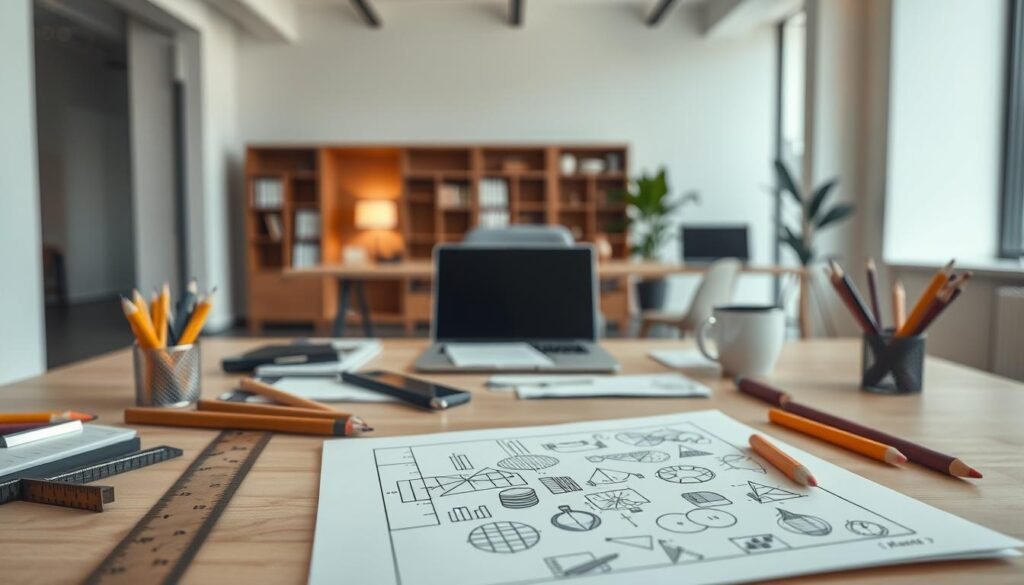 A hyper-realistic photograph of a methodical process, depicted in a clean, modern workspace. The foreground features an array of organized tools and materials, including a ruler, pencils, and a sketchpad displaying intricate diagrams. The middle ground showcases a well-designed desk with a laptop, documents, and a sense of purposeful activity. The background depicts a minimalist, well-lit office environment with neutral tones and subtle architectural details, evoking a professional, analytical atmosphere. The overall composition conveys a meticulous, thoughtful approach to the subject matter. A hyper-realistic photograph of a methodical process, depicted in a clean, modern workspace. The foreground features an array of organized tools and materials, including a ruler, pencils, and a sketchpad displaying intricate diagrams. The middle ground showcases a well-designed desk with a laptop, documents, and a sense of purposeful activity. The background depicts a minimalist, well-lit office environment with neutral tones and subtle architectural details, evoking a professional, analytical atmosphere. The overall composition conveys a meticulous, thoughtful approach to the subject matter.