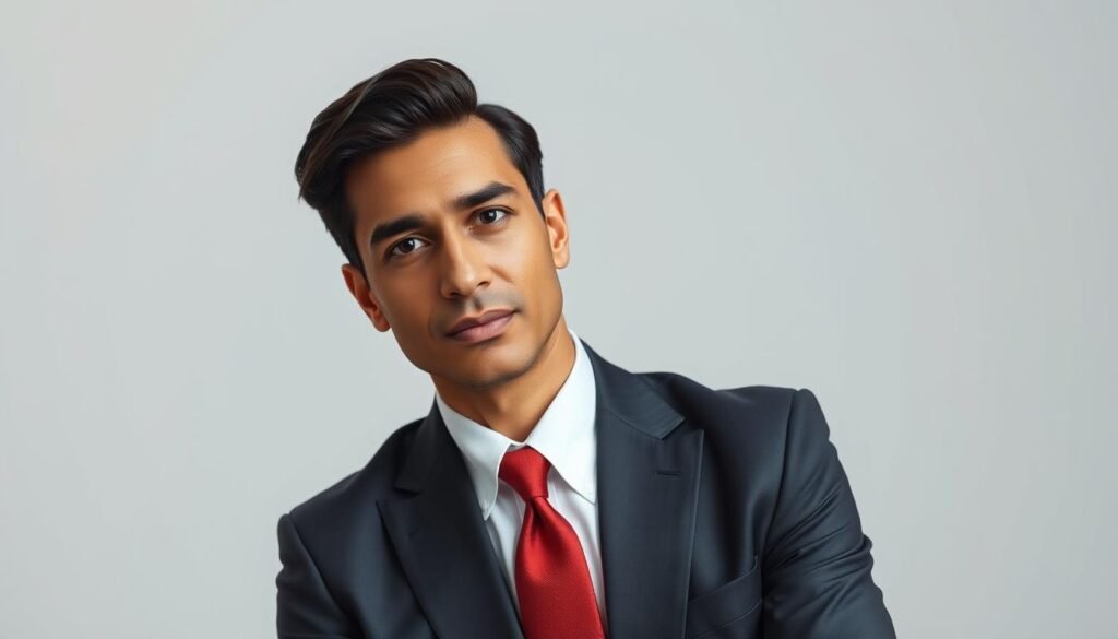 A professional headshot of a person with a confident and determined expression, shot in a clean, well-lit studio setting. The subject is wearing a smart, tailored suit, with a crisp white shirt and a bold tie that complements their complexion. The lighting is soft and flattering, creating dimensional shadows and highlights that accentuate the subject's features. The background is a plain, solid color that allows the subject to stand out. The overall impression is one of a polished, authoritative personal brand that conveys professionalism, success, and trustworthiness. A professional headshot of a person with a confident and determined expression, shot in a clean, well-lit studio setting. The subject is wearing a smart, tailored suit, with a crisp white shirt and a bold tie that complements their complexion. The lighting is soft and flattering, creating dimensional shadows and highlights that accentuate the subject's features. The background is a plain, solid color that allows the subject to stand out. The overall impression is one of a polished, authoritative personal brand that conveys professionalism, success, and trustworthiness.