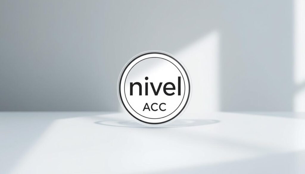 A professional, high-quality image of the "nivel ACC" certification insignia, showcasing a minimalist and elegant design. The insignia should be prominently displayed in the center of the frame, with a clean and sophisticated background that complements its visual appeal. The lighting should be soft and directional, creating a sense of depth and dimension. The angle should be slightly elevated, giving the image a sense of authority and importance. The overall mood should be one of prestige, professionalism, and attention to detail, reflecting the high standards of coaching certification. A professional, high-quality image of the "nivel ACC" certification insignia, showcasing a minimalist and elegant design. The insignia should be prominently displayed in the center of the frame, with a clean and sophisticated background that complements its visual appeal. The lighting should be soft and directional, creating a sense of depth and dimension. The angle should be slightly elevated, giving the image a sense of authority and importance. The overall mood should be one of prestige, professionalism, and attention to detail, reflecting the high standards of coaching certification.