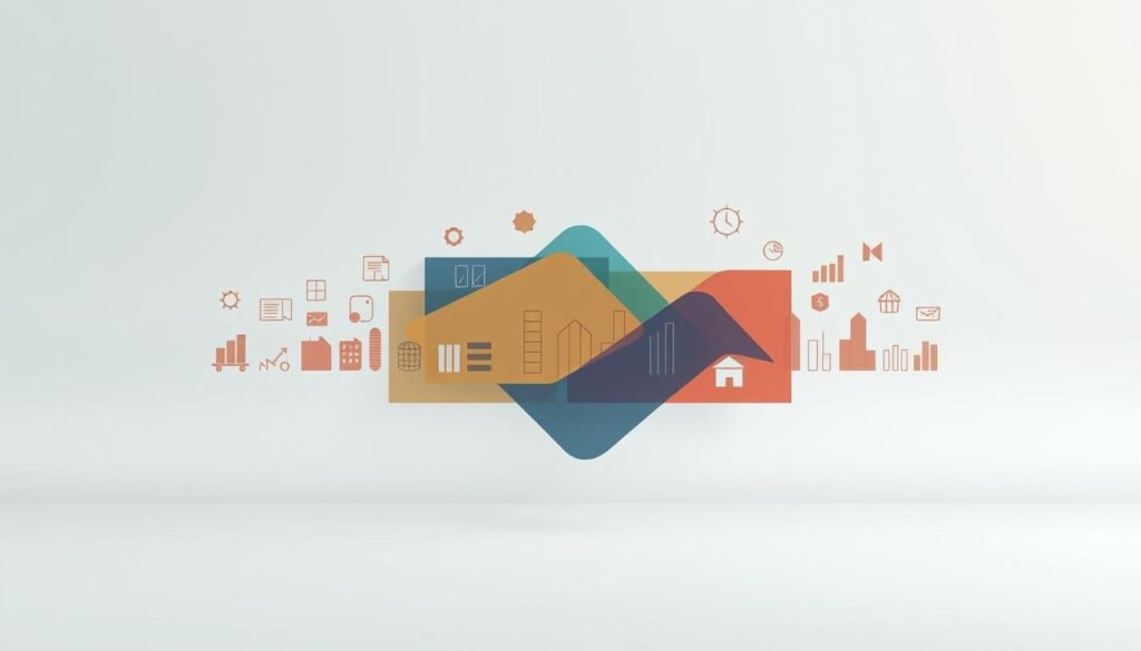 A striking image of distinct business sectors represented by a series of geometric shapes and symbols, captured in a clean, minimalist style. The foreground features a grid-like arrangement of various icons and symbols denoting different industries and professions, each with a distinct color palette and level of detail. The middle ground showcases a more abstract, layered composition of overlapping shapes and gradients, creating a sense of depth and interconnectedness between the sectors. The background is a simple, muted palette, allowing the central elements to take center stage and convey a sense of focus and clarity. The lighting is soft and diffused, creating a subtle, high-quality aesthetic. The overall composition is balanced, visually striking, and effectively communicates the concept of distinct yet interconnected business sectors. A striking image of distinct business sectors represented by a series of geometric shapes and symbols, captured in a clean, minimalist style. The foreground features a grid-like arrangement of various icons and symbols denoting different industries and professions, each with a distinct color palette and level of detail. The middle ground showcases a more abstract, layered composition of overlapping shapes and gradients, creating a sense of depth and interconnectedness between the sectors. The background is a simple, muted palette, allowing the central elements to take center stage and convey a sense of focus and clarity. The lighting is soft and diffused, creating a subtle, high-quality aesthetic. The overall composition is balanced, visually striking, and effectively communicates the concept of distinct yet interconnected business sectors.