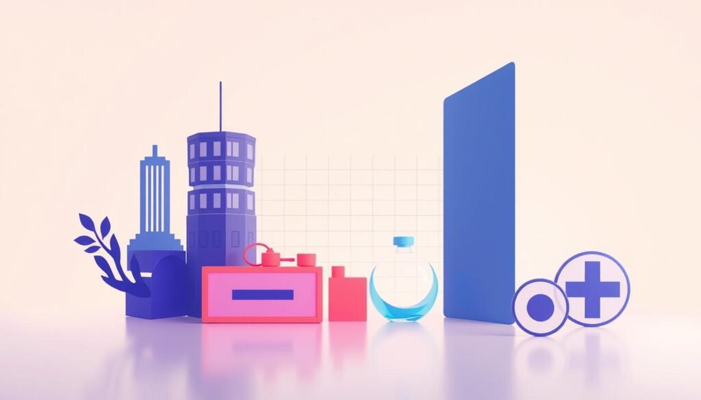 A vibrant and dynamic illustration of diverse business sectors, showcasing a modern and minimalist design. In the foreground, clean geometric shapes representing the key industries mentioned - finance, technology, consumer goods, and healthcare - arranged in an eye-catching, balanced composition. The middle ground features a subtle grid pattern, hinting at the interconnectedness of these sectors. The background is a soft, gradient-based color scheme, creating a sense of depth and providing a cohesive, professional aesthetic. Optimized lighting accentuates the clean lines and geometric forms, conveying a sense of clarity and sophistication. The overall mood is one of sophistication, organization, and the multifaceted nature of the business landscape.