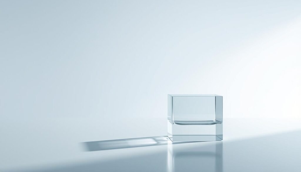 A clean, minimalist composition showcasing the concept of "transparencia sistemas". In the foreground, a clear glass cube or container sits atop a sleek, reflective surface, casting soft shadows. The middle ground features a subtle grid or network of interconnected lines, representing the underlying systems and processes. In the background, a soft, diffused light creates an ethereal, serene atmosphere, emphasizing the transparency and openness of the design. The overall aesthetic should convey a sense of clarity, simplicity, and technological sophistication, aligning with the principles of responsible AI usage.
