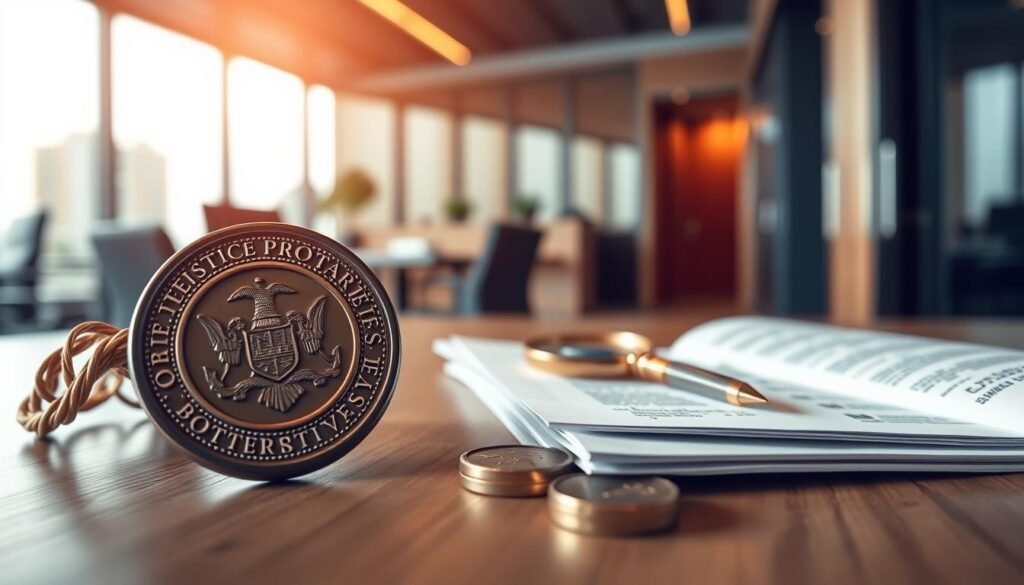 A dynamic and organized business incorporation process in Colombia, with a corporate seal, documents, and financial elements in the foreground, showcasing the necessary steps. A modern, sleek office environment in the background, with a professional, authoritative atmosphere conveying the importance of properly establishing a new company. Warm, directional lighting illuminates the key details, while a shallow depth of field focuses the viewer's attention on the core incorporation components. The overall composition emphasizes the streamlined, efficient nature of incorporating a business in the Colombian market.