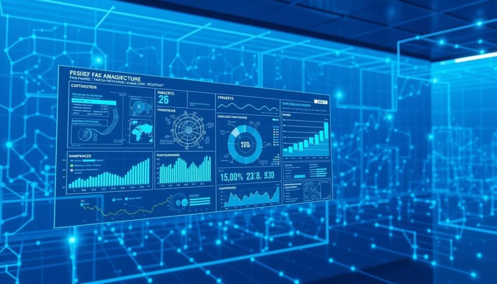 A high-tech data visualization dashboard, bathed in cool blue tones, floating in a minimalist, futuristic environment. In the foreground, intricate graphs, charts, and data visualizations pulsate with insights, while in the background, a grid of interconnected nodes and data streams weave a complex tapestry. The composition evokes a sense of precision, power, and the transformative potential of "Big Data y analítica predictiva" to unlock valuable business insights and drive more accurate hiring decisions.