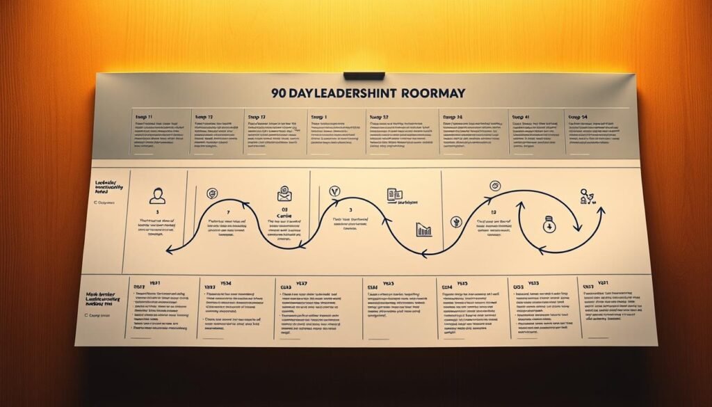 A meticulously crafted roadmap illuminating a 90-day leadership development journey. Set against a warm, inviting backdrop, the roadmap unfolds with precision, guiding the viewer through a series of interconnected milestones and actionable steps. Subtle textures and a clean, modern aesthetic create a sense of professionalism and progress. Carefully positioned icons, graphs, and visual cues provide a clear, intuitive structure, empowering the viewer to navigate the path to elevated commercial leadership. Soft, directional lighting emphasizes the roadmap's centrality, while a depth of field effect draws the eye to the key focal points. The overall composition exudes a sense of clarity, purpose, and a measured, strategic approach to achieving the desired leadership outcomes. A meticulously crafted roadmap illuminating a 90-day leadership development journey. Set against a warm, inviting backdrop, the roadmap unfolds with precision, guiding the viewer through a series of interconnected milestones and actionable steps. Subtle textures and a clean, modern aesthetic create a sense of professionalism and progress. Carefully positioned icons, graphs, and visual cues provide a clear, intuitive structure, empowering the viewer to navigate the path to elevated commercial leadership. Soft, directional lighting emphasizes the roadmap's centrality, while a depth of field effect draws the eye to the key focal points. The overall composition exudes a sense of clarity, purpose, and a measured, strategic approach to achieving the desired leadership outcomes.