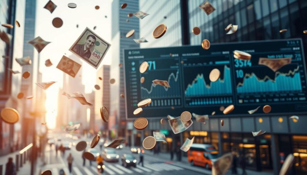 A pristine, high-resolution image of cash flow in action. In the foreground, an array of banknotes, coins, and digital banking interfaces float effortlessly, conveying the dynamic movement of money. The middle ground features a sleek, minimalist dashboard displaying real-time financial data and analytics, bathed in a soft, warm glow. In the background, a cityscape of skyscrapers and bustling streets provides a sense of scale and economic context, captured through a wide-angle lens with a subtle depth of field. The overall mood is one of efficiency, technology, and the power of data-driven decision-making, perfectly aligning with the "Tecnología y datos al servicio del turnaround" section. A pristine, high-resolution image of cash flow in action. In the foreground, an array of banknotes, coins, and digital banking interfaces float effortlessly, conveying the dynamic movement of money. The middle ground features a sleek, minimalist dashboard displaying real-time financial data and analytics, bathed in a soft, warm glow. In the background, a cityscape of skyscrapers and bustling streets provides a sense of scale and economic context, captured through a wide-angle lens with a subtle depth of field. The overall mood is one of efficiency, technology, and the power of data-driven decision-making, perfectly aligning with the "Tecnología y datos al servicio del turnaround" section.