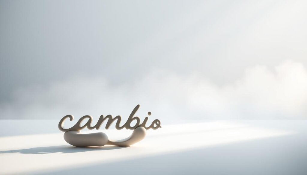 A serene and contemplative scene of a gentle transition, with a soft, diffused light bathing the composition. In the foreground, an abstract representation of "cambio" (change) takes center stage, its form fluid and ever-evolving, conveying the emotional dynamics of a shifting landscape. The middle ground features a serene, minimalist setting, suggesting the calm after the storm, where the human element is subtly hinted at through subtle gestures and hints of presence. The background is a dreamlike, ethereal space, evoking a sense of introspection and the embracing of the unknown. The overall mood is one of resilience, growth, and the graceful acceptance of transformation.