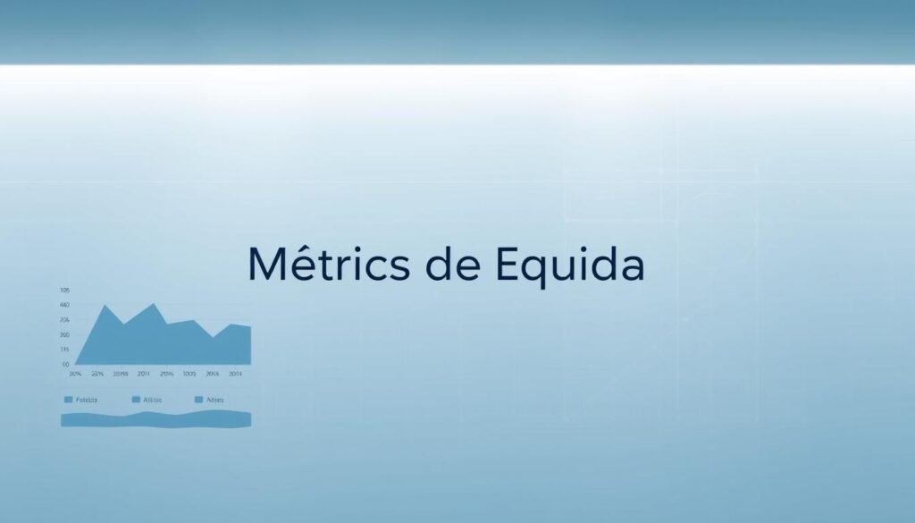 A sleek, minimalist chart visualizing the key equity metrics used to evaluate AI hiring models. The foreground features clean, elegant data visualizations with simple geometric shapes and a muted color palette of blues and grays. The middle ground showcases the title "Métricas de Equidad" rendered in a modern, sans-serif typeface, conveying a sense of precision and professionalism. In the background, a subtle grid pattern or wireframe design suggests the technical underpinnings of the analysis, while indirect lighting casts a soft, contemplative glow across the entire scene. The overall mood is one of clarity, objectivity, and a commitment to ethical, data-driven decision-making.