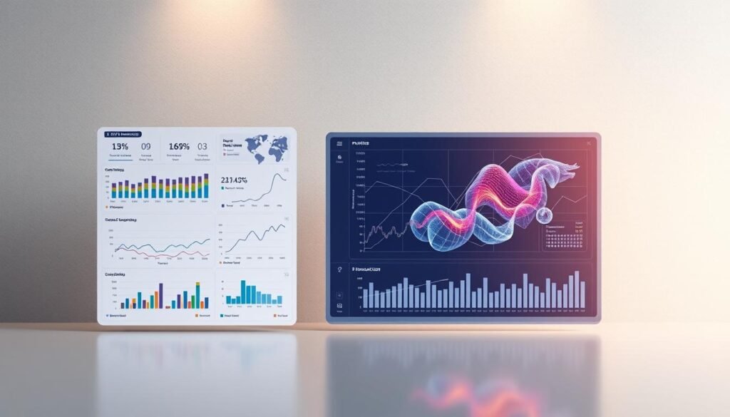 A sleek, minimalist data visualization dashboard with a clean, modern aesthetic. The foreground features a series of interactive charts and graphs, displaying key business metrics and insights in a visually compelling way. The middle ground showcases a large, high-resolution data visualization, perhaps a dynamic infographic or a sophisticated 3D data model, bathed in warm, directional lighting that accentuates the depth and dimensionality of the information. The background is a subtly textured, neutral backdrop, allowing the data-driven elements to take center stage and command attention. The overall mood is one of professionalism, credibility, and a data-first approach to decision-making, reflecting the subject matter and section title of the article.