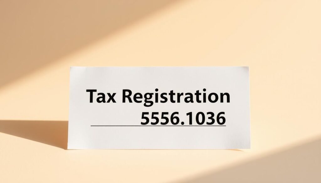 A sleek, minimalist document against a soft, muted background, highlighting a crisp tax registration number. The number is the focal point, set in a clean, legible font with subtle shadows to add depth. The lighting is warm and natural, creating a sense of professionalism and authority. The composition is balanced, with ample negative space to emphasize the document's importance. The overall mood is one of precision, order, and attention to detail, reflecting the care and diligence required in corporate tax compliance.