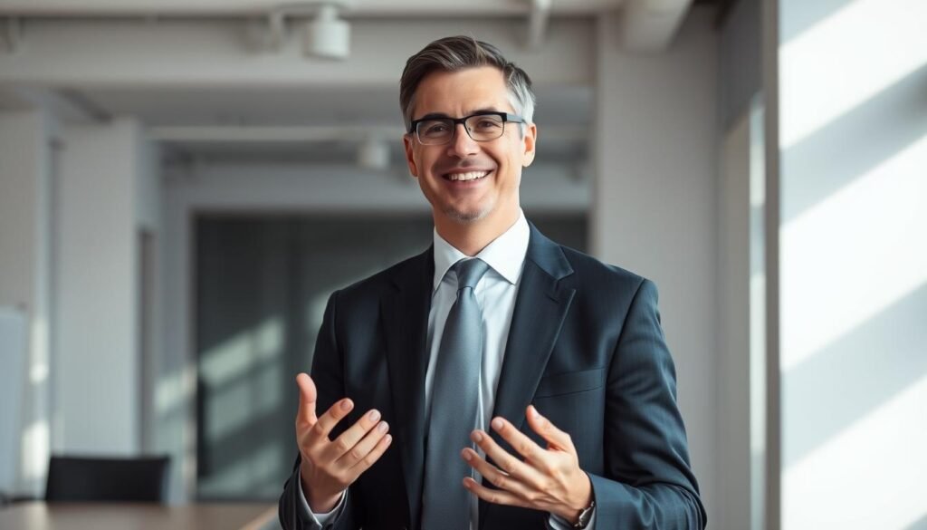 A well-dressed, professional-looking man in a suit and tie, standing confidently in a modern, minimalist office setting. He has a warm, friendly expression and is gesturing with his hands as if engaged in conversation. The lighting is soft and directional, creating subtle shadows that add depth and dimension to the scene. The background is blurred, keeping the focus on the subject. The overall mood is one of collaboration, trust, and strategic partnership. A well-dressed, professional-looking man in a suit and tie, standing confidently in a modern, minimalist office setting. He has a warm, friendly expression and is gesturing with his hands as if engaged in conversation. The lighting is soft and directional, creating subtle shadows that add depth and dimension to the scene. The background is blurred, keeping the focus on the subject. The overall mood is one of collaboration, trust, and strategic partnership.